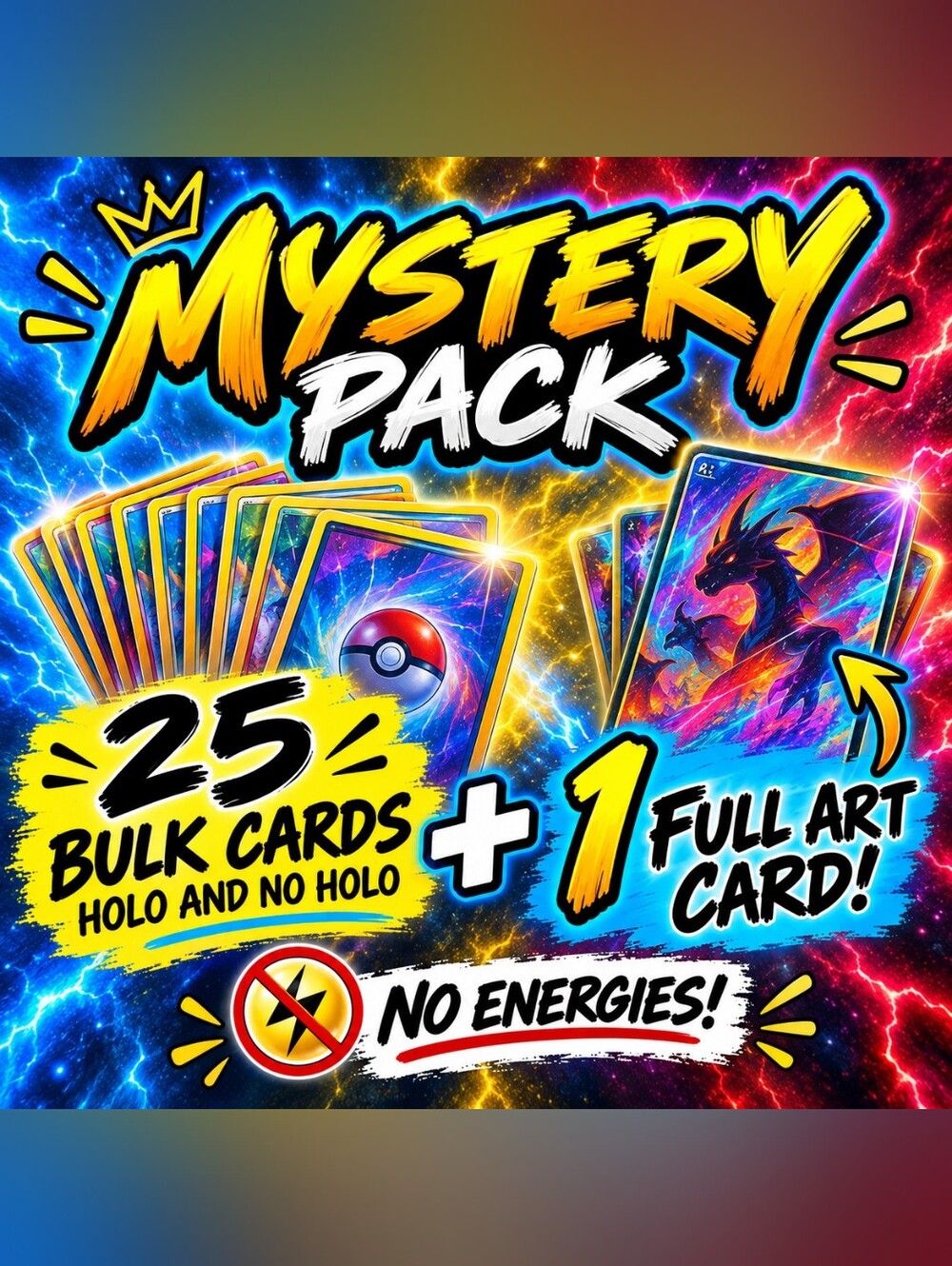 1- Pokemon Pack 26 cards mixed with holos and non holos and a Full Art Hit